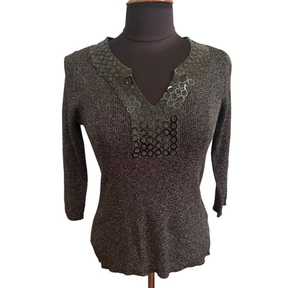 august silk Sweaters - August Silk Womens Metallic Blend Sweater With Circular Design Accents Size L